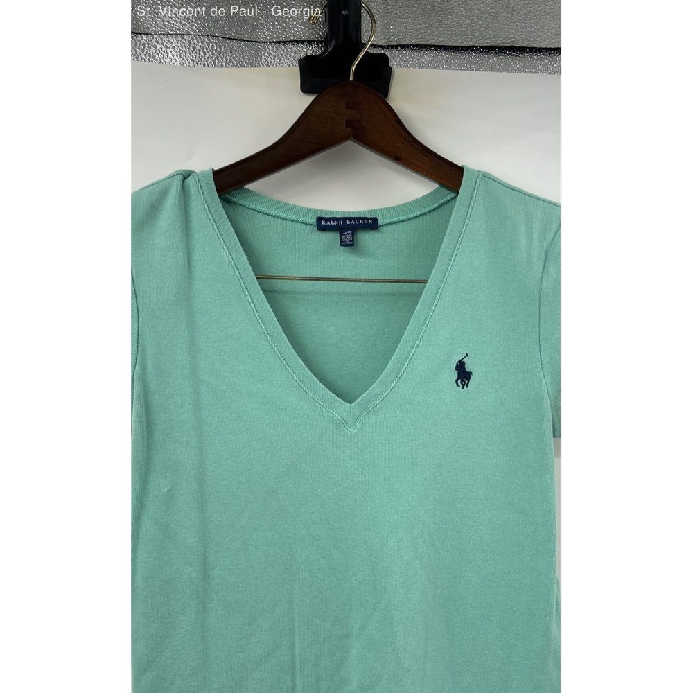 Ralph Lauren V-Neck Short Sleeve Tee Shirt Women's Medium Blue